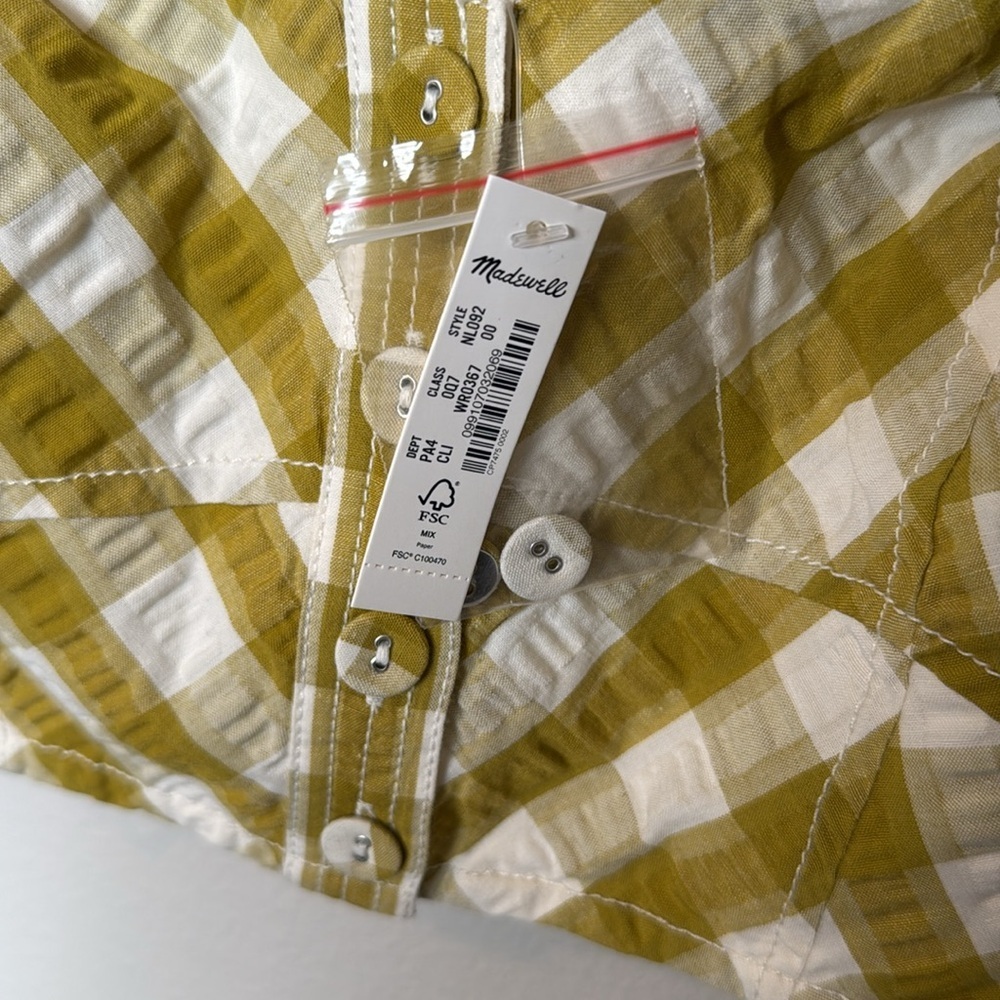 Madewell Checkard Croptop Yellow/White Buttons Sz00 NWT Preppy Classic Statement - Picture 3 of 7